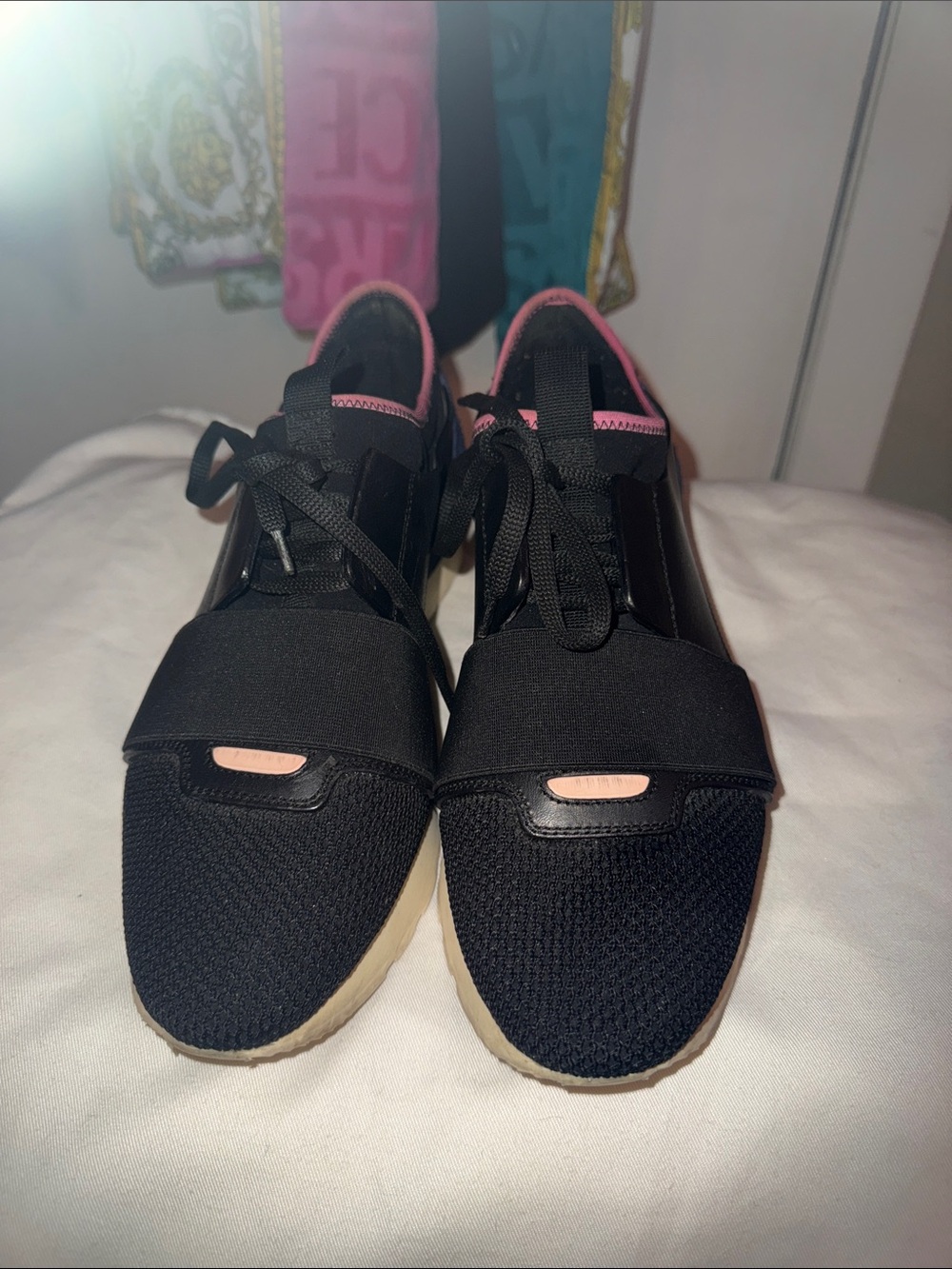 Balenciaga Black Slip-On Sneakers with Blue Accent